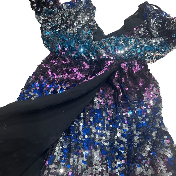 The Vintage Shop Ombré Long Sleeve Sequin Mini Dress Faux Wrap Skirt Size Small - Picture 10 of 15
